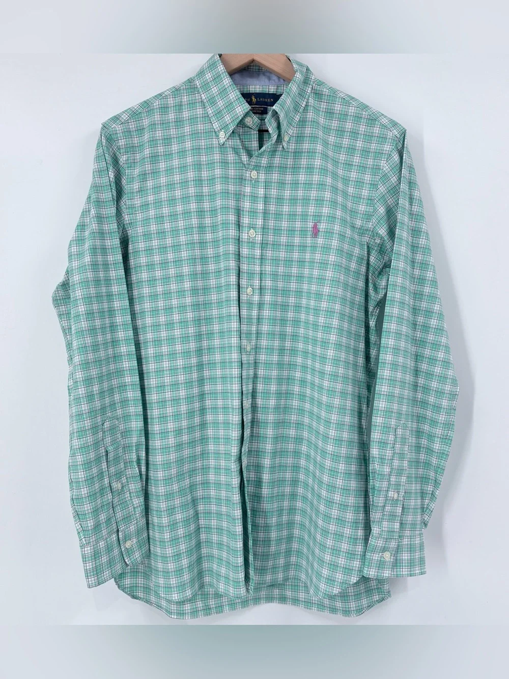 Polo Ralph Lauren Men’s Green White Long Sleeve Plaid Button Down Shirt